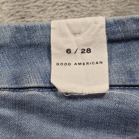 Good American Jeans Womens 6 28 Blue Distressed Raw Hem High Rise Skinny Stretch - Picture 7 of 11